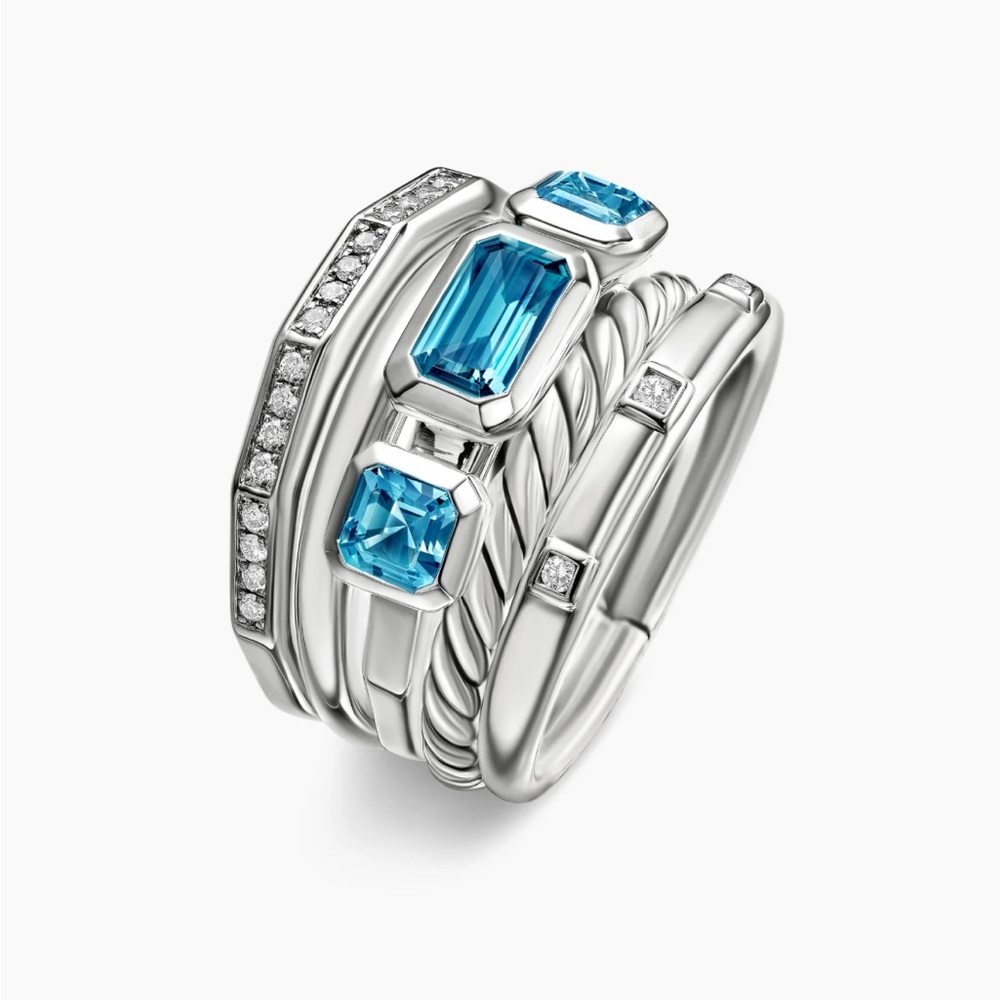 David Yurman Elegant Silver and Blue Gemstone stack Women's Ring